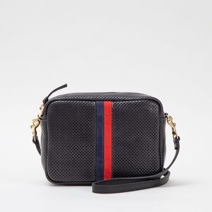 Clare V Midi Sac | Black Perforated with Stripes